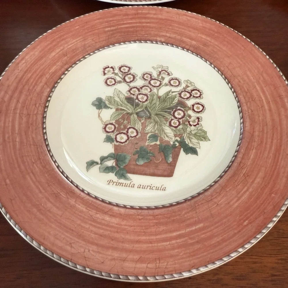 Wedgwood Sarah's Garden Salad Plates Set Of 4 ~Terracotta  Red Vintage Flowers‎